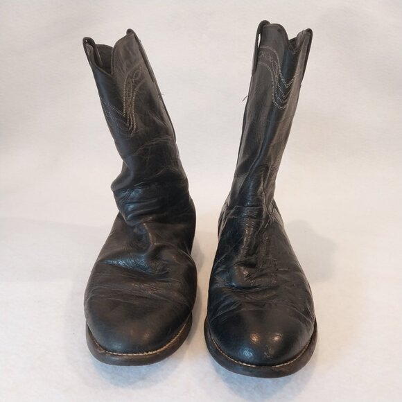 Justin Western Boots Mens 10.5 EE WIDE Black Leather Smooth Ostrich Roper 3172. - Picture 3 of 9
